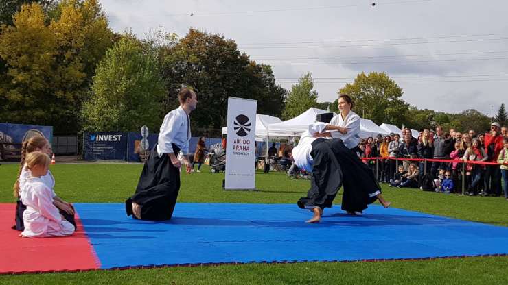 Ukázka aikido na japonských slavnostech Akimatsuri 2019