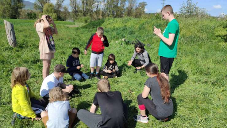 Children and spring nature at the farm